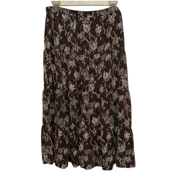 🌹CHRISTOPHER & BANKS BROWN FLORAL MIDI SKIRT - Picture 1 of 6